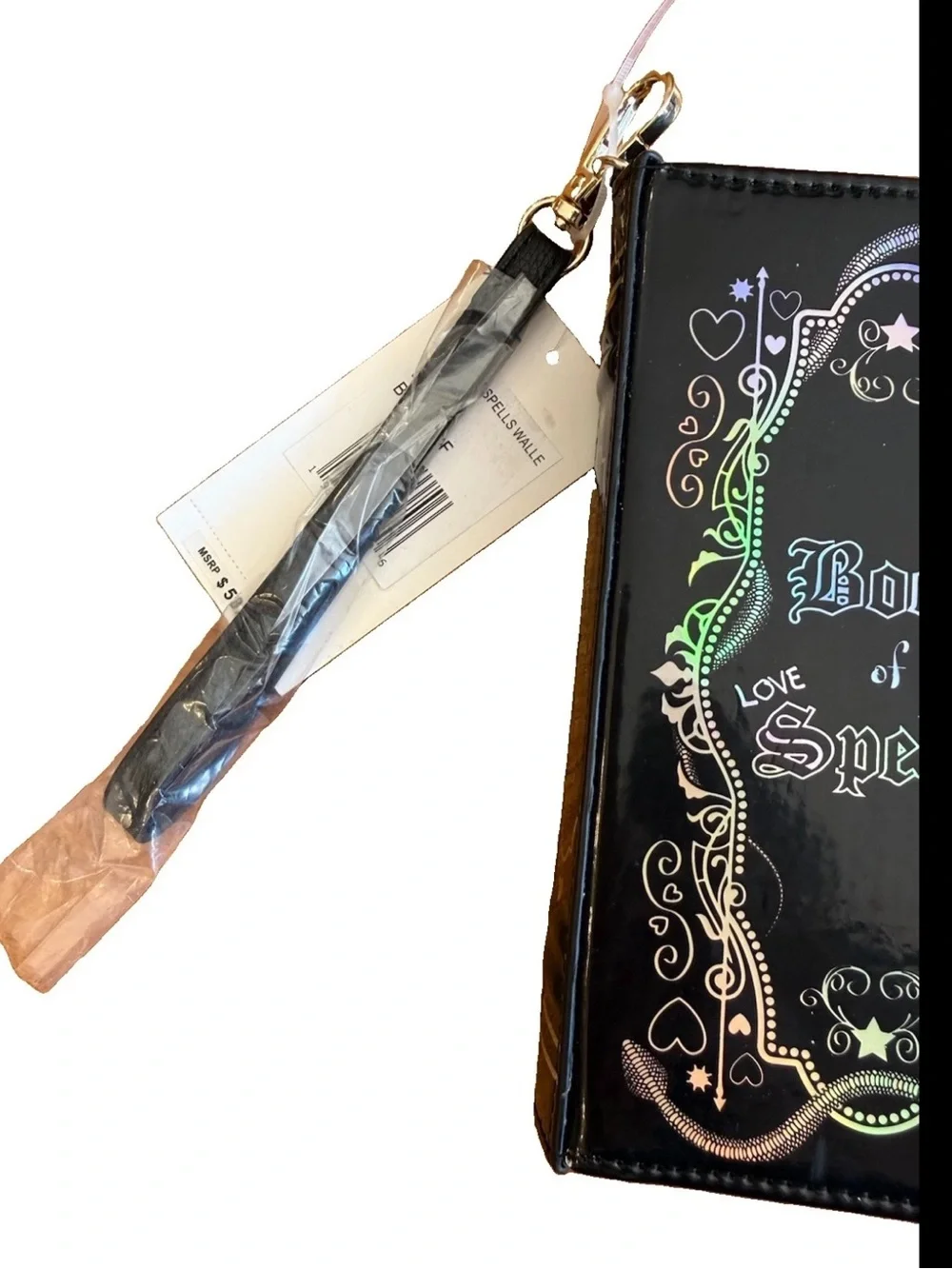 Rare Betsey Johnson Book of love Spells Wristlet Large Wallet Black Gothic NWT - Picture 5 of 16